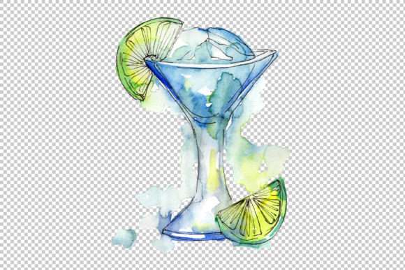 Alcoholic Cocktails Watercolor Set for Illustrations