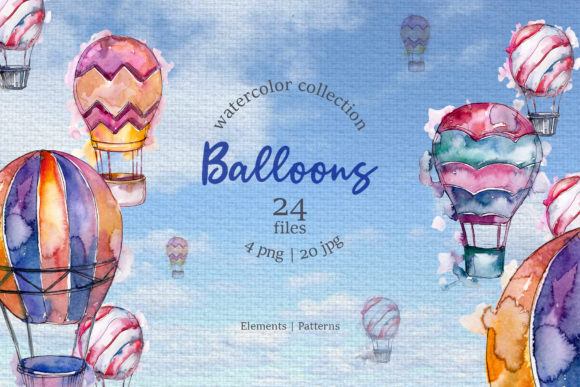 Balloons Watercolor Blue Illustrations