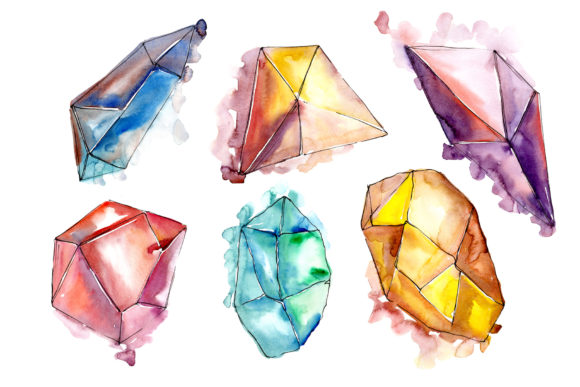 Beautiful Crystals Watercolor Set Illustrations