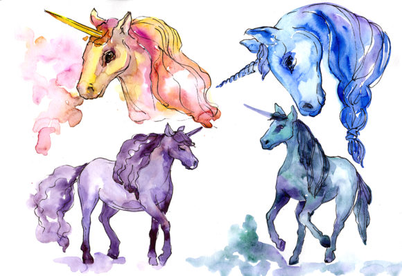 Beautiful Unicorns Watercolor Set and Illustrations