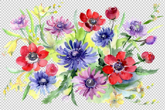Bouquet of Wild Flowers Watercolor Illustrations