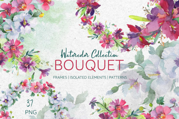 Bouquet Summer Freshness Watercolor Png & Illustrations