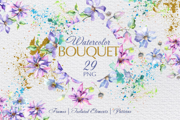 Bouquet Violet Watercolor Illustrations
