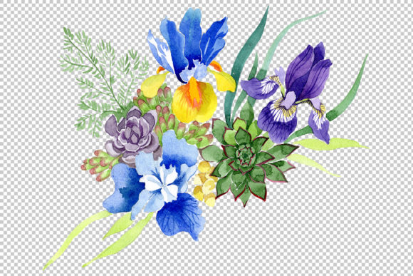 Bouquet with Blue Irises Watercolor Illustrations
