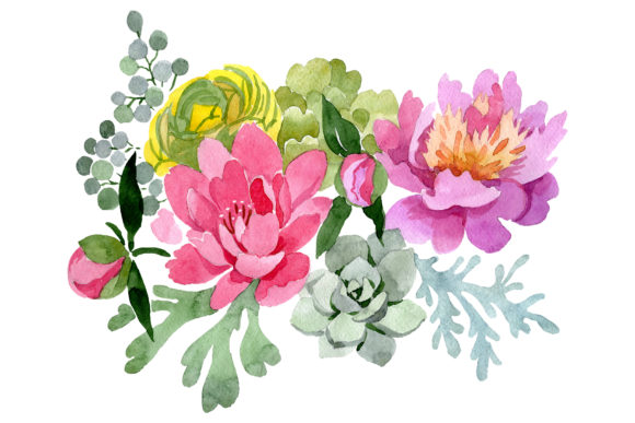 Bouquet with Pink Peonies Mirage Watercolor Illustrations