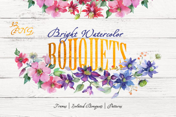 Bright Bouquets Watercolor Png and Illustrations