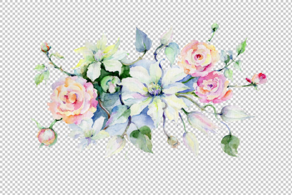 Celebration Bouquet Flowers PNG Watercolor Set Illustrations