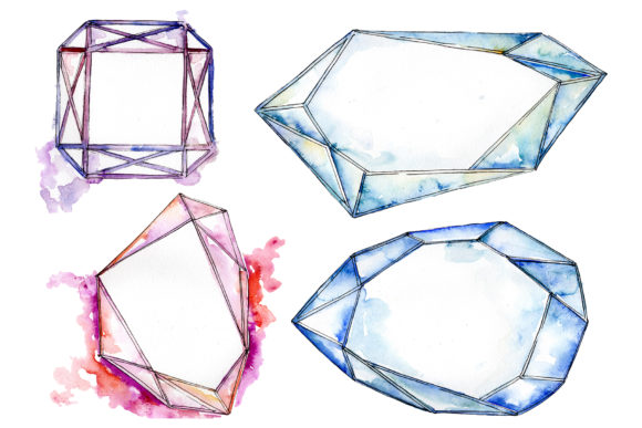 Crystals Fine Red and Blue Watercolor Png