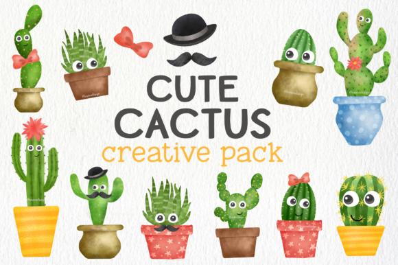Cute Watercolor Cactus Creative Pack