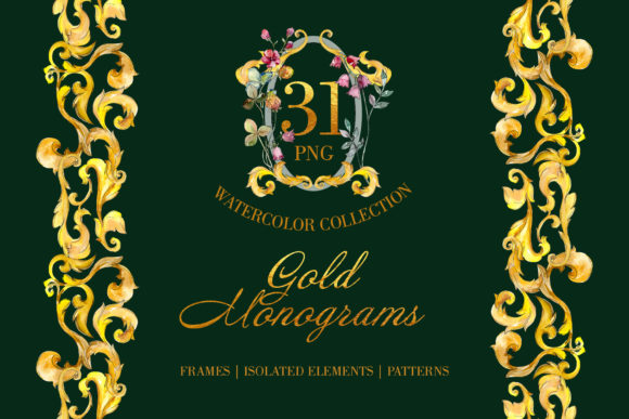 Gold Super Monograms Watercolor Png Illustrations