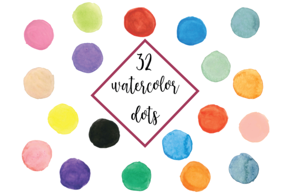 Hand Painted 32 Watercolor Dots