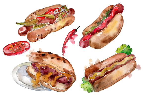 Korean Hot Dog Watercolor Illustrations