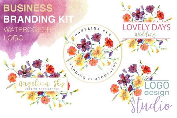 LOGO with Wildflowers Watercolor Illustrations