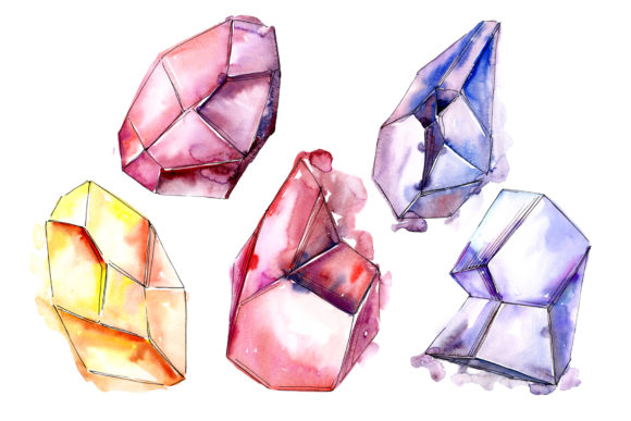 Magic Crystals Watercolor Set and Illustrations