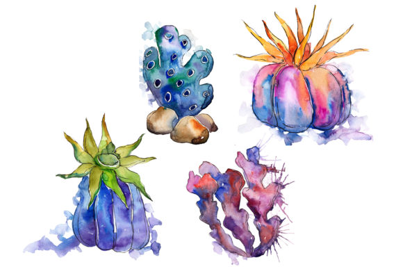 Purple Coral Watercolor Set for Illustrations