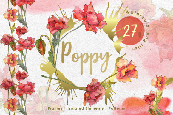 Red Watercolor Poppies PNG and Illustrations