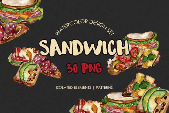 Sandwich Croc-Monsieur Watercolor Png Illustrations
