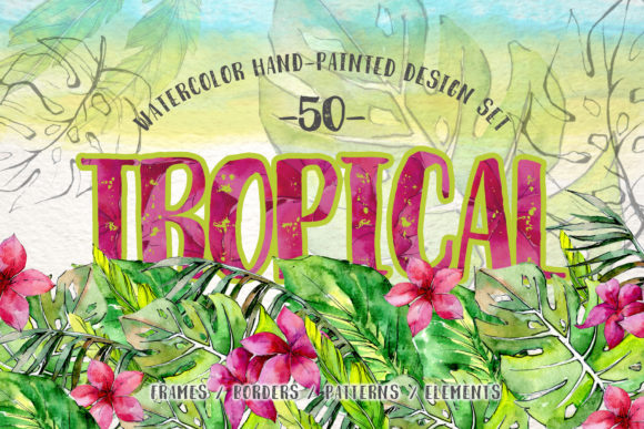 Tropical Leaves Collection PNG Watercolor Set