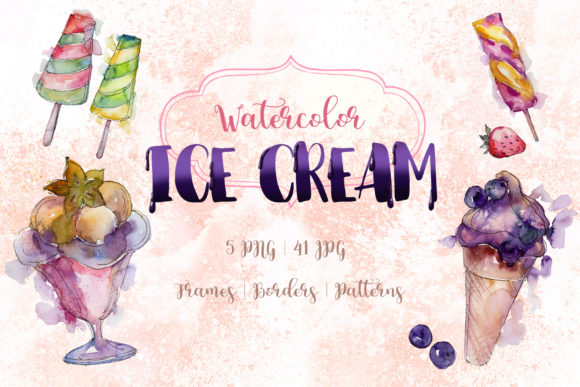 Watercolor Cool Ice Cream Set and Illustrations