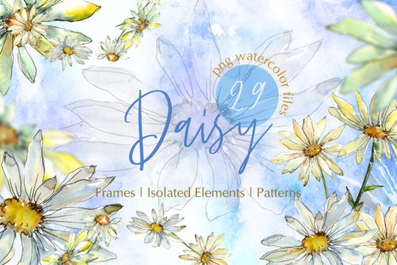 Watercolor Daisy PNG Set for Illustrations