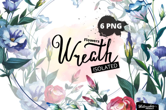 Watercolor Flower Wreath PNG Set