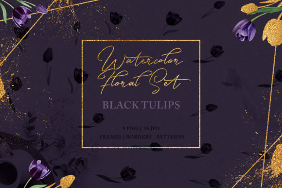 Wonderful Black Tulips PNG Watercolor Flower Set Illustrations